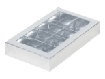 Коробка для конфет с пластиковой крышкой 190*110*30 (8) (серебро)